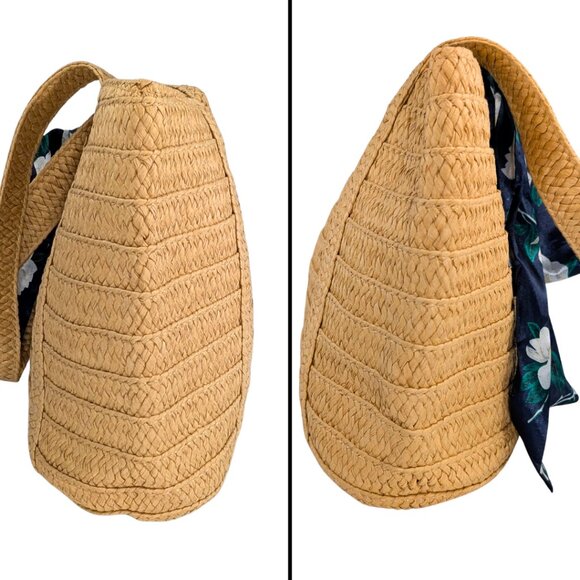 Draper James Woven Natural Raffia Jute Medium Lined Tote Bag w/Twilly Scarf - Picture 3 of 8